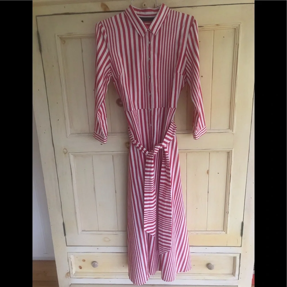 Zara Woman Red & White Striped Cotton Cala Dress.  EUC. - Picture 7 of 12